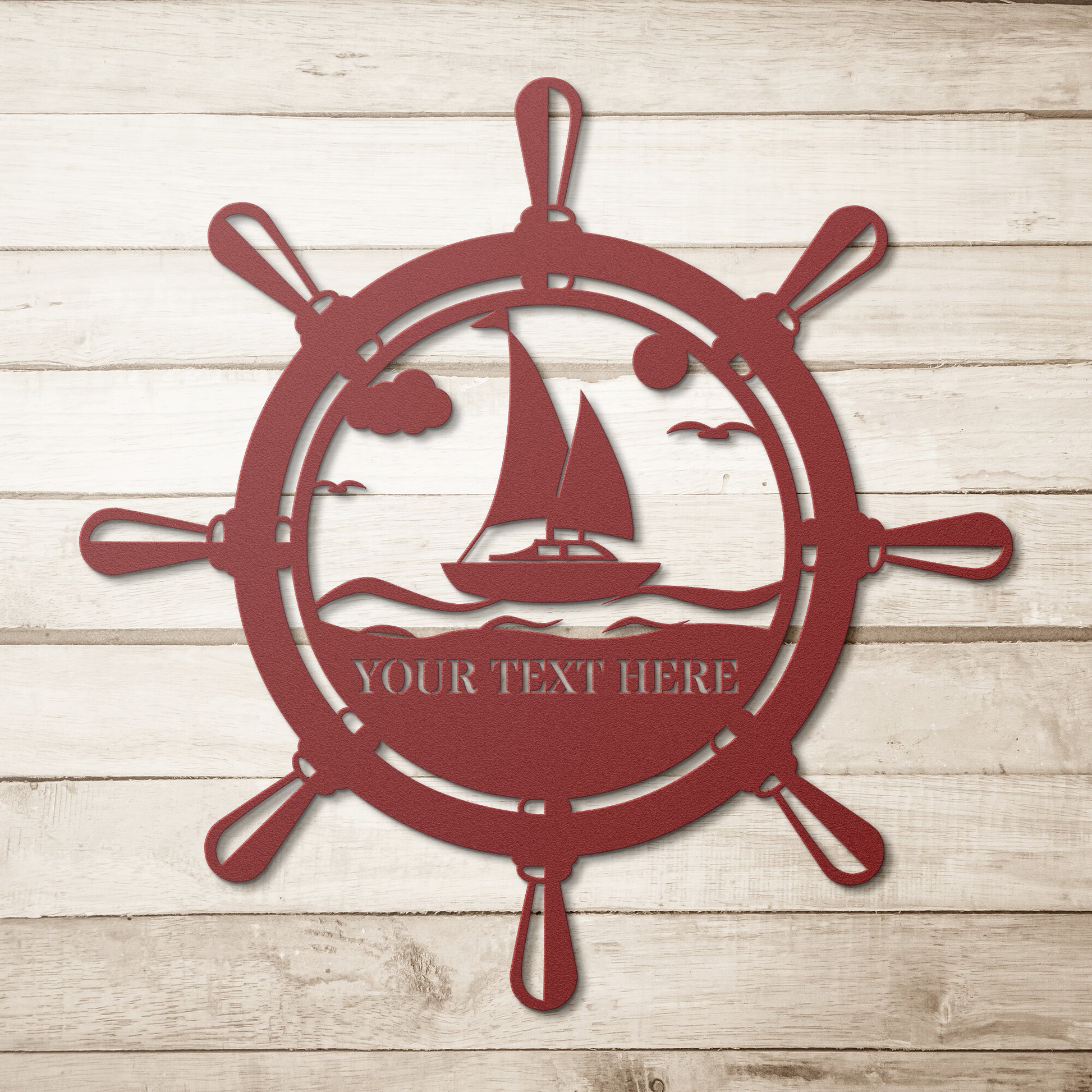 Personalized Sailor Helm Name Metal Sign Decor In Red With Custom Text