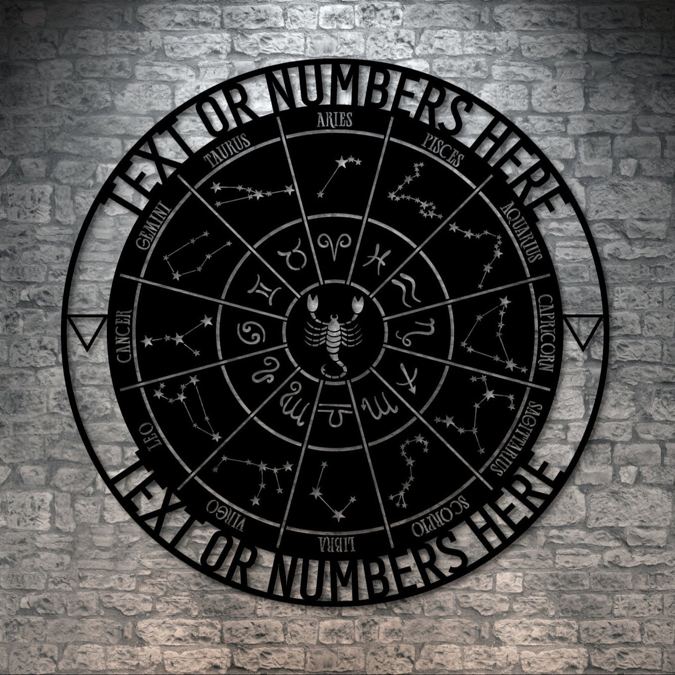 Personalized Scorpio Zodiac Wheel Name Metal Sign Decor In Black With Custom Text