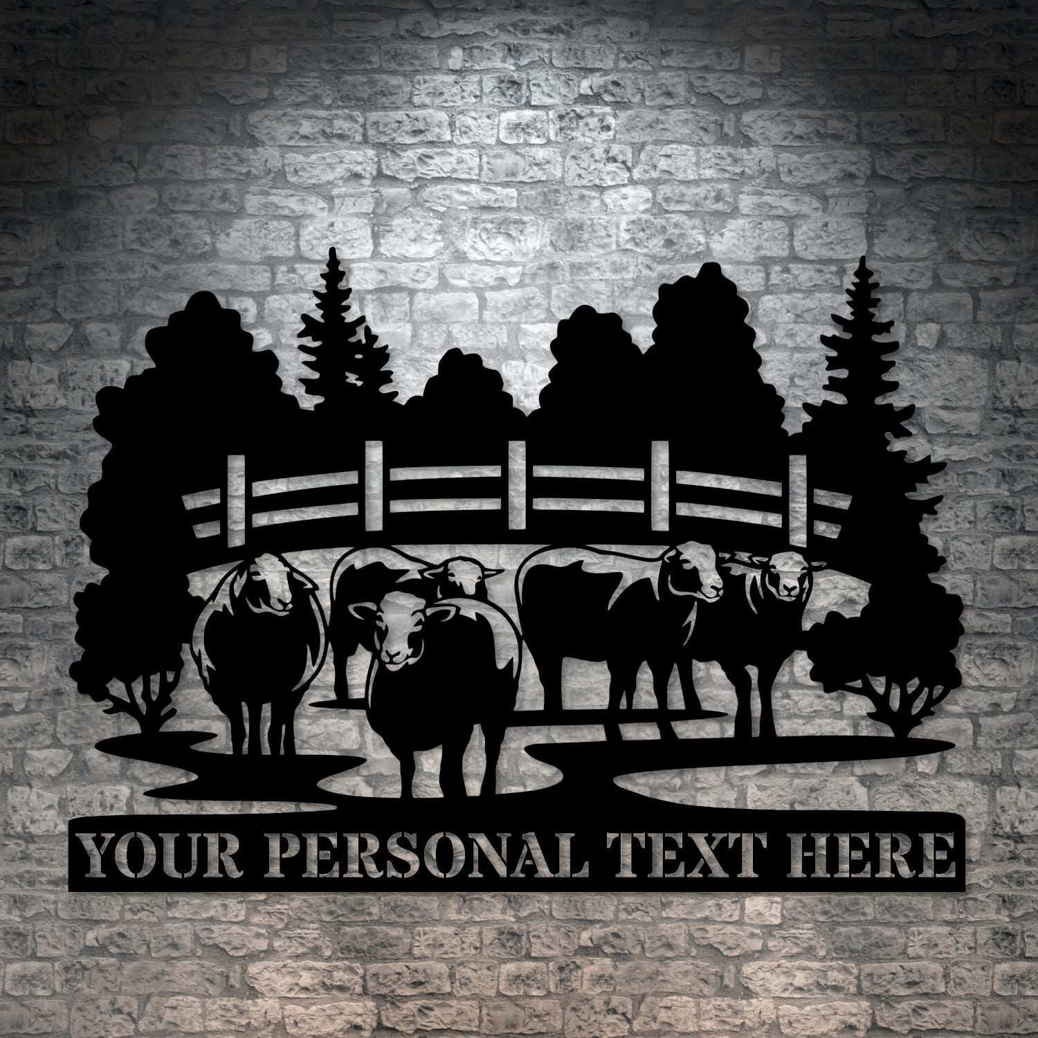 Personalized Sheep Farm Name Metal Sign Decor In Black With Custom Text