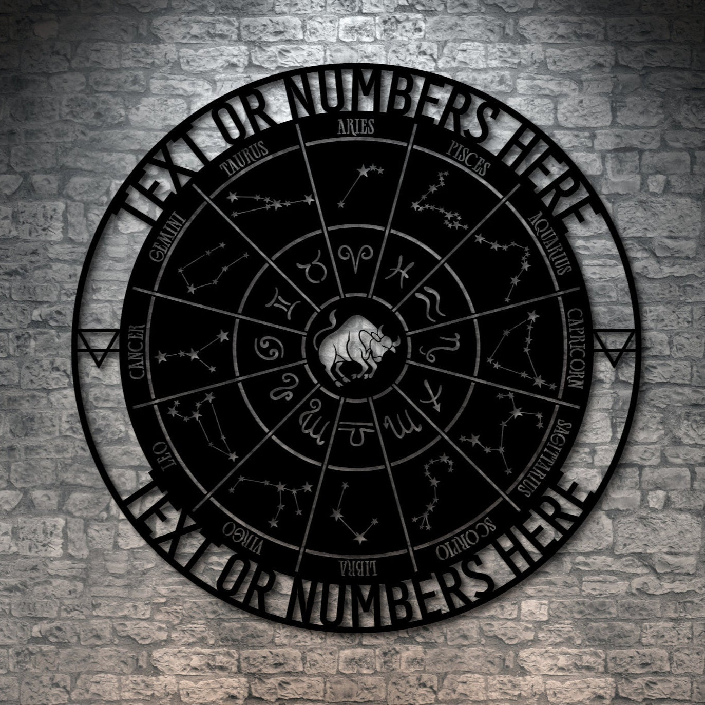 Personalized Taurus Zodiac Wheel Name Metal Sign Decor In Black With Custom Text