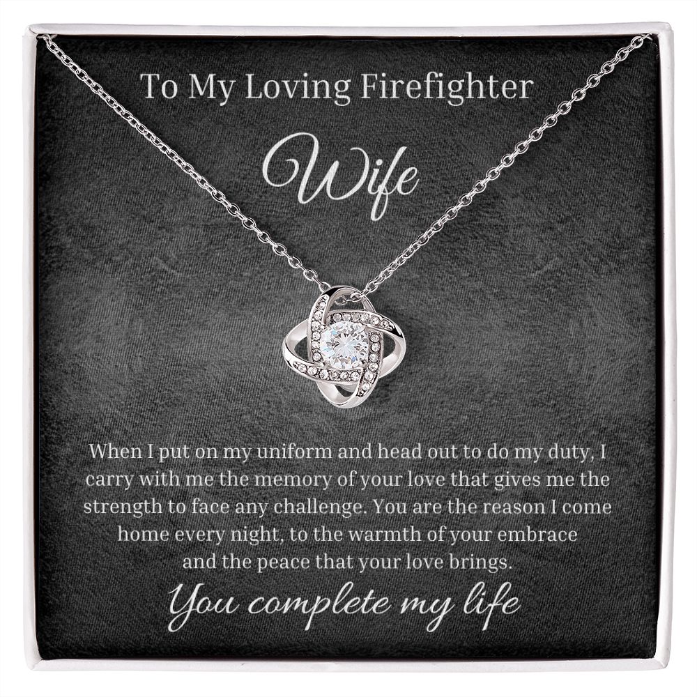 To My Loving Firefighter Wife. Love Knot Necklace With Message Card And LED Jewelry Box