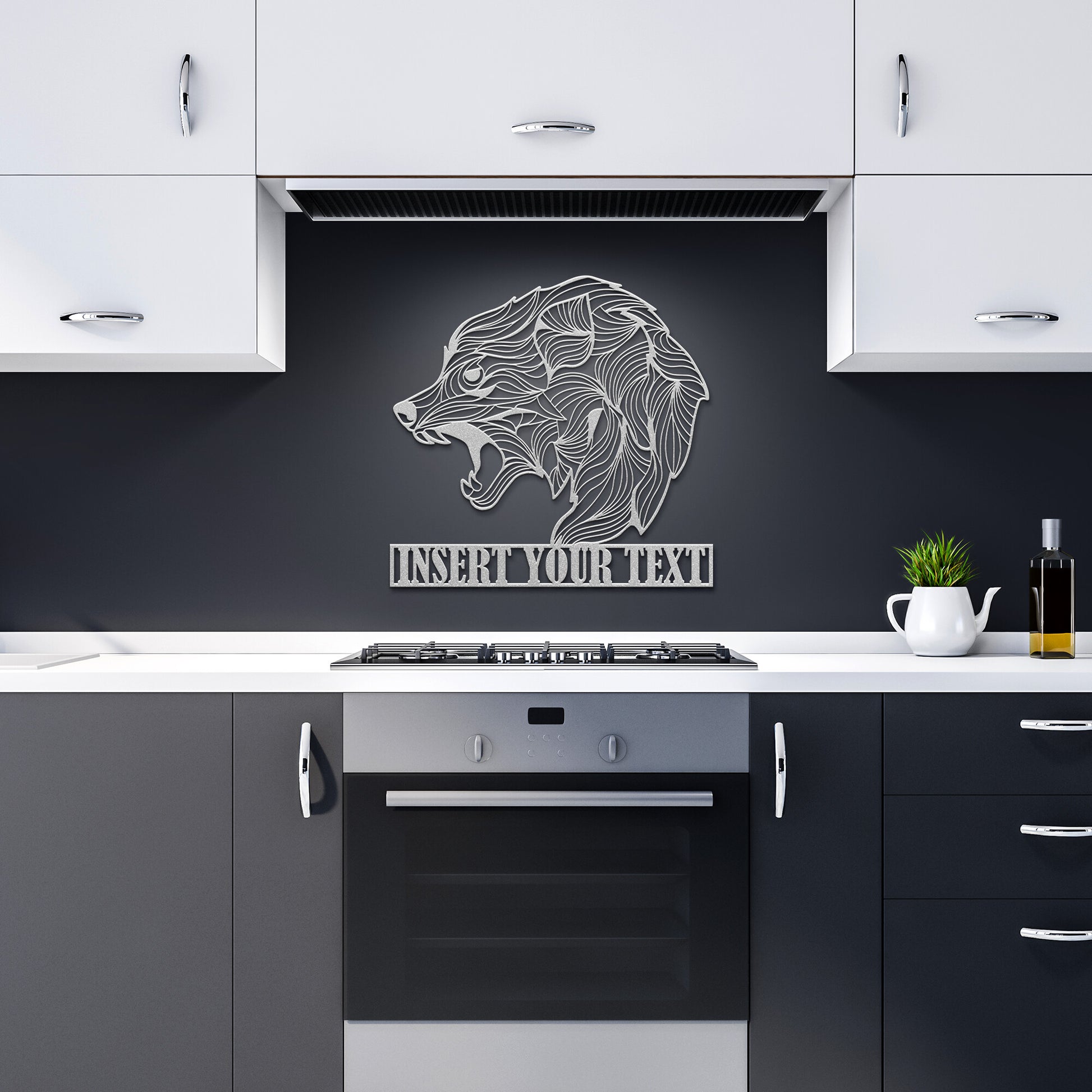 Wolf  Mandala Personalized Silver Metal Wall Sign