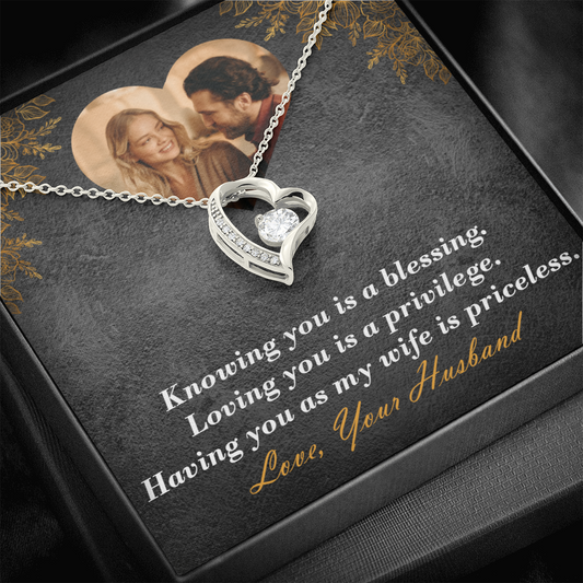 Personalized Anniversary Insert Photo Heart Necklace To Wife - Beautiful Love With Your Custommade Message Card.