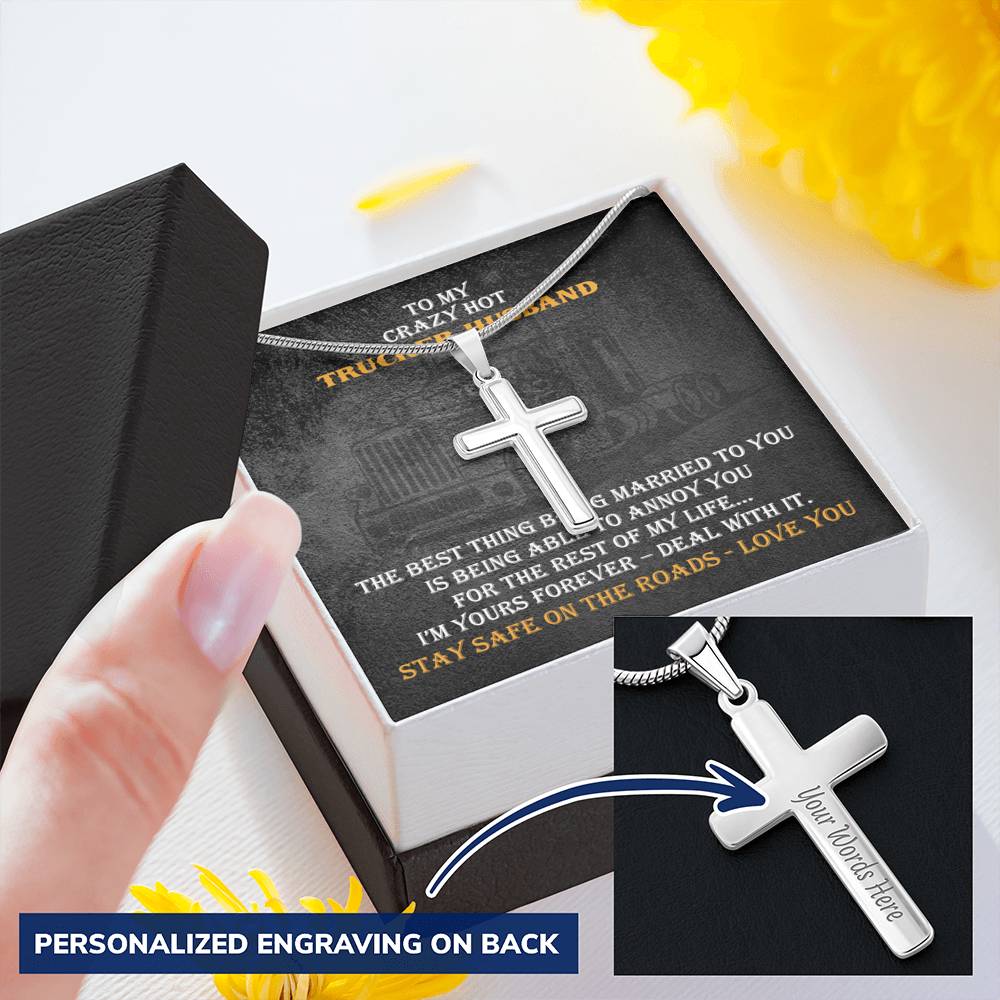 Crazy Hot Trucker Husband Cross Necklace Gift