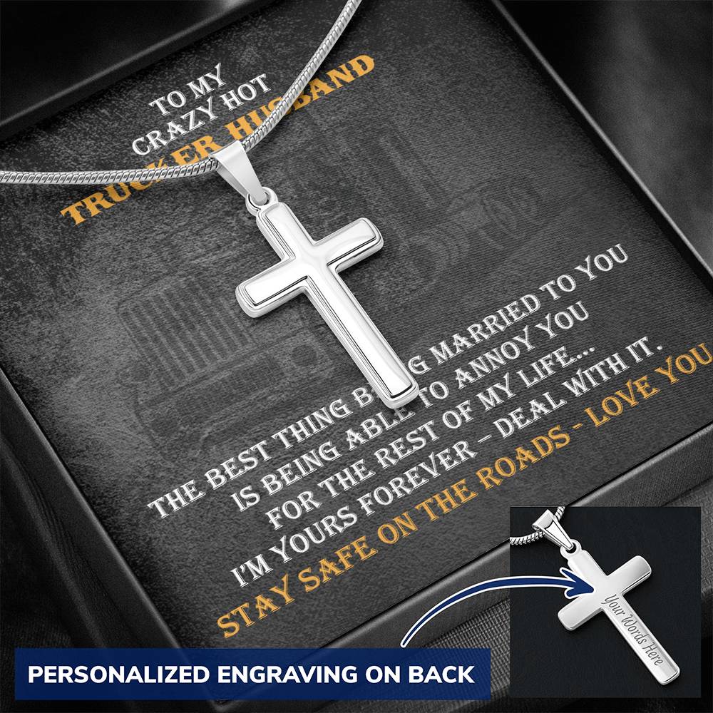 Crazy Hot Trucker Husband Cross Necklace Gift