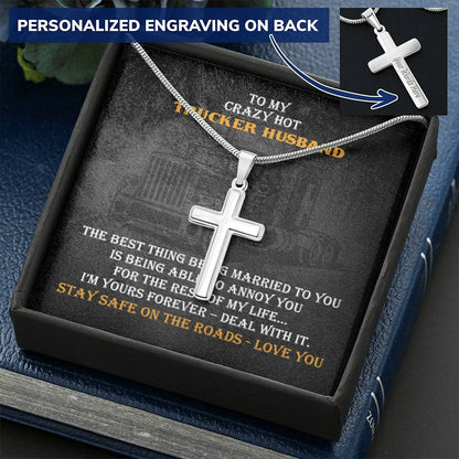 Crazy Hot Trucker Husband Cross Necklace Gift