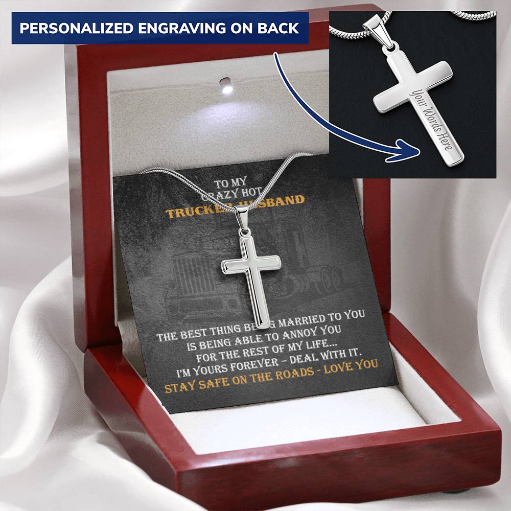 Crazy Hot Trucker Husband Cross Necklace Gift