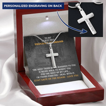 Crazy Hot Trucker Husband Cross Necklace Gift