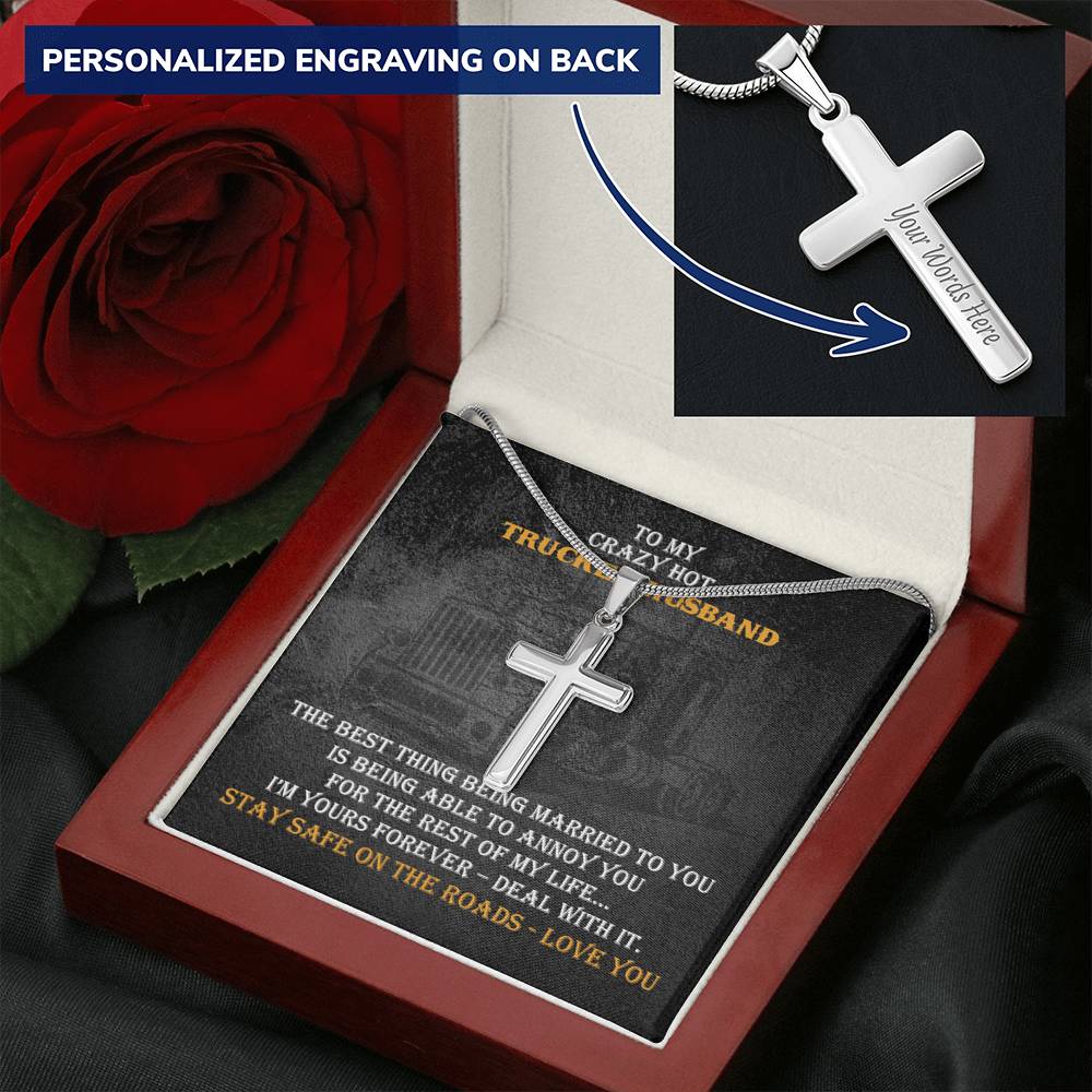 Crazy Hot Trucker Husband Cross Necklace Gift