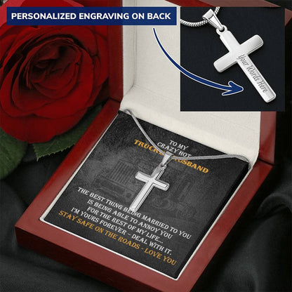 Crazy Hot Trucker Husband Cross Necklace Gift