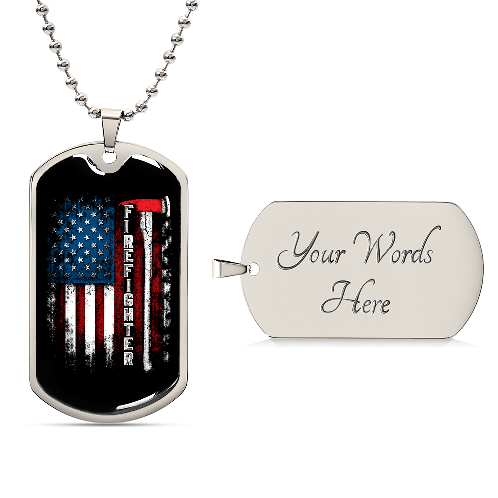 Laser-engraved Necklace For Firefighter | Personalized US Flag Firefighter Husband Dog Tag Necklace | Custom For Fireman Boyfriend | Customized Dog Tag Jewelry Gift | Firefighter Axe