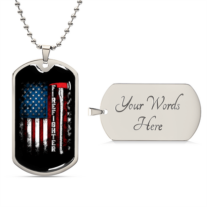 Laser-engraved Necklace For Firefighter | Personalized US Flag Firefighter Husband Dog Tag Necklace | Custom For Fireman Boyfriend | Customized Dog Tag Jewelry Gift | Firefighter Axe