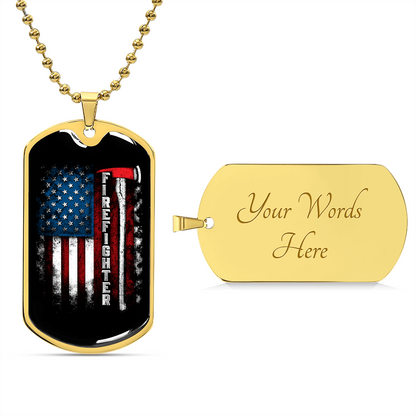 Laser-engraved Necklace For Firefighter | Personalized US Flag Firefighter Husband Dog Tag Necklace | Custom For Fireman Boyfriend | Customized Dog Tag Jewelry Gift | Firefighter Axe