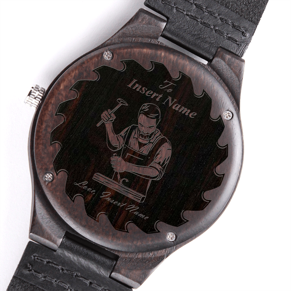 Patriotic Gifts, wood and glass watch box, carpenter wooden watch, wooded watch for carpenter, carpenter dad, Personalized watch gift for him, custom wood watch gift, watch collection box gift, personalized watch for men, custom engraved watch band
