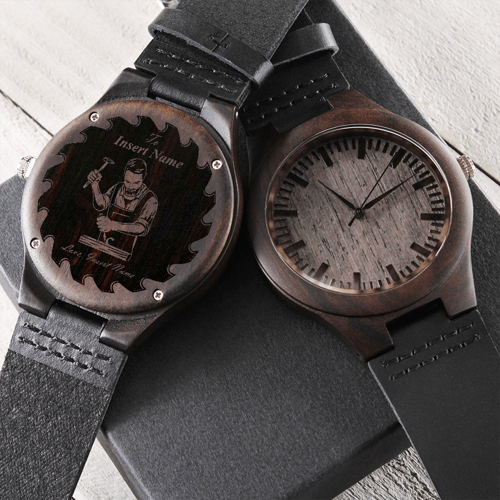 Patriotic Gifts, wood and glass watch box, carpenter wooden watch, wooded watch for carpenter, carpenter dad, Personalized watch gift for him, custom wood watch gift, watch collection box gift, personalized watch for men, custom engraved watch band