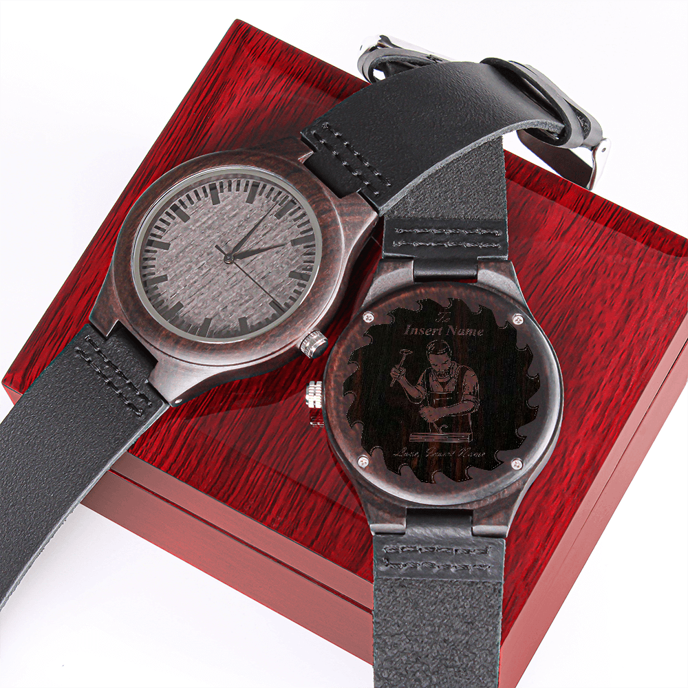 Patriotic Gifts, wood and glass watch box, carpenter wooden watch, wooded watch for carpenter, carpenter dad, Personalized watch gift for him, custom wood watch gift, watch collection box gift, personalized watch for men, custom engraved watch band
