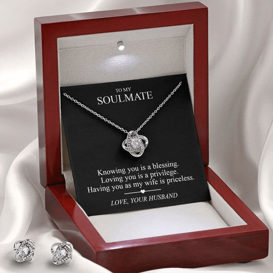 Knowing you is a blessing Soulmate Love Knot & Earring Set