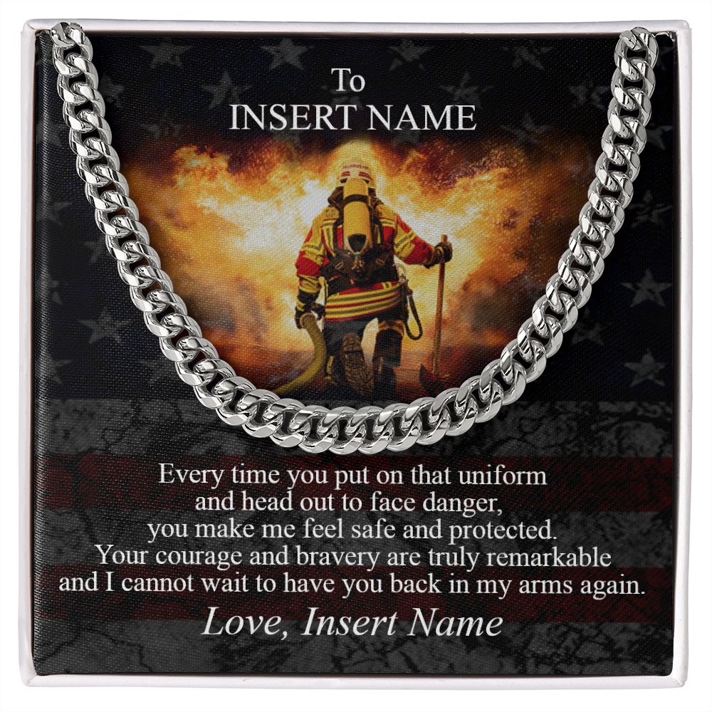 Personalized Necklace Gift To My Brave Firefighter. Custom Gift For My Brave Firefighter. Gift From Wife To Firefighter