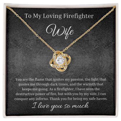 Custom Necklace GiftTo My Loving Firefighter Wife - My Safe Haven | Personal Jewelry Gift To My Wife | Love Knot Necklace Jewelry Box Set