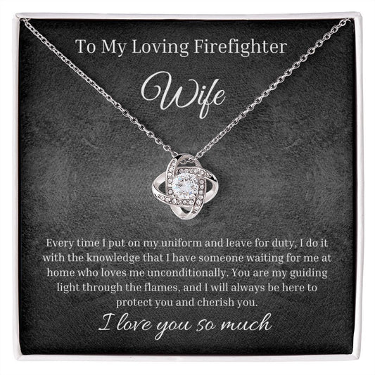 Custom Gift To My Loving Firefighter Wife - My Guiding Light. For Her. Personal Jewelry Gift To My Wife. Love Knot Necklace Jewelry Box Set