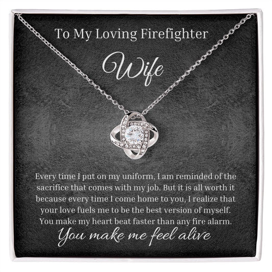 Necklace Gift To My Loving Firefighter Wife | Custom Gift For Her | Personal Jewelry Gift To My Wife | Love Knot Necklace Jewelry Box Set