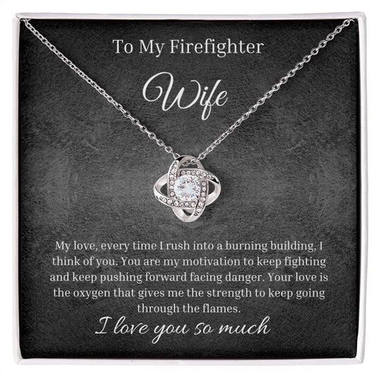 To My Firefighter Wife. My Oxygen| Custom Firefighter Gift For Her | Personal Jewelry Gift To My Wife | Love Knot Necklace Jewelry Box Set