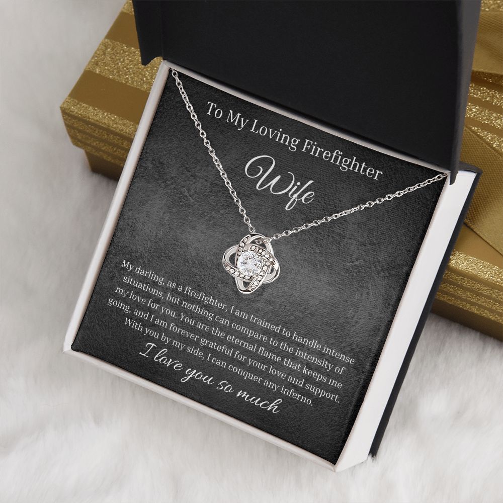 Custom Gift To My Loving Firefighter Wife. My Eternal Flame | Personal Jewelry Gift To My Wife | Love Knot Necklace Jewelry Box Set