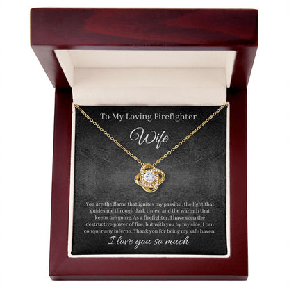 Custom Necklace GiftTo My Loving Firefighter Wife - My Safe Haven | Personal Jewelry Gift To My Wife | Love Knot Necklace Jewelry Box Set