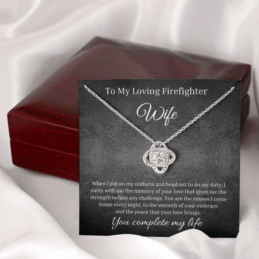To My Loving Firefighter Wife | Custom Firefighter Gift For Her | Personal Jewelry Gift To My Wife | Love Knot Necklace Jewelry Box Set